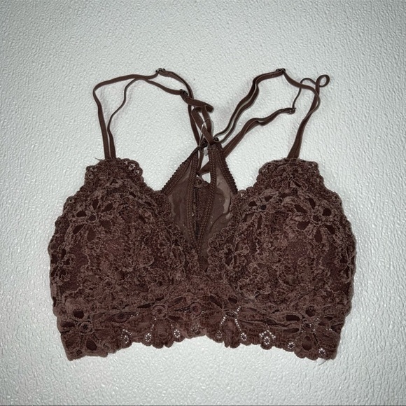 Aerie Snowday Chenille Lace Padded Triangle Bralette Brown Size XS NWOT - Picture 2 of 7